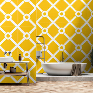Papel Pintado Entramado moderno amarillo y blanco