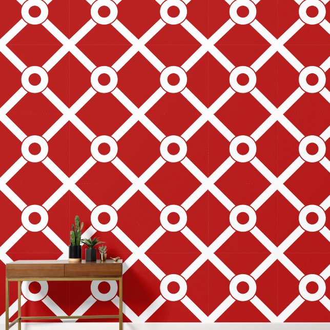 Papel Pintado Entramado moderno rojo y blanco (Pasillo)