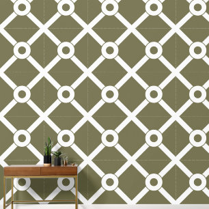Papel Pintado Entramado moderno verde oliva y blanco