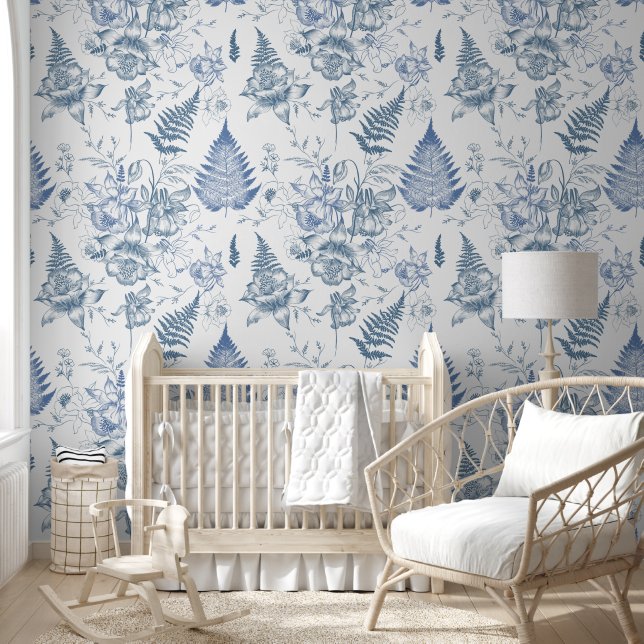 Papel Pintado Esbozo botánico índigo (Niños)