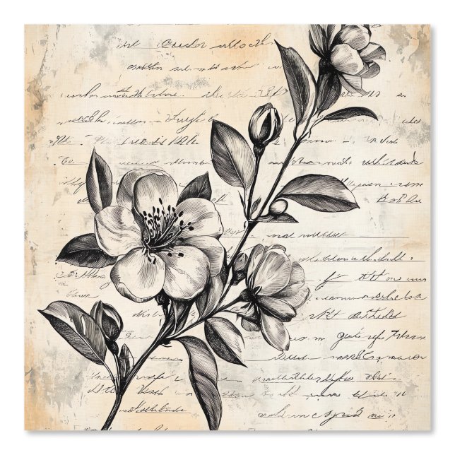 Papel Pintado Esbozo floral rústico con caligrafía - edad (2) (Anverso)