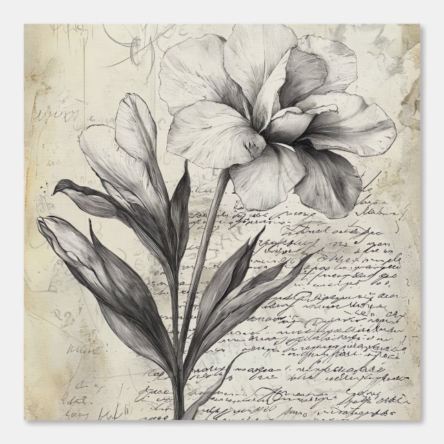 Papel Pintado Esbozo floral rústico con caligrafía - edad (3) (Anverso)