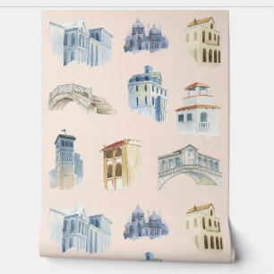 Papel Pintado Esbozos acuáticos de Venecia Delicados