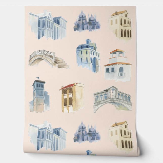 Papel Pintado Esbozos acuáticos de Venecia Delicados (Desenrollar)