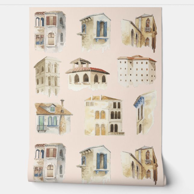 Papel Pintado Esbozos de acuarela de la ciudad vieja Delicados (Desenrollar)