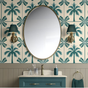 Papel Pintado Escape de palmas tropicales - Verde, Beige - Costa