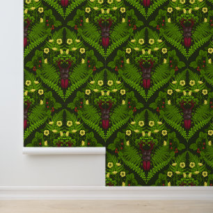 Papel Pintado Escarabajo y helechos, hojas verdes