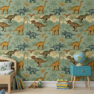 Papel Pintado Escena clásica de T-Rex y Triceratops ID1237