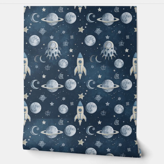 Papel pintado espacial | Acento de pared de nave e (Desenrollar)