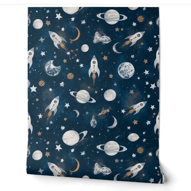 Papel pintado espacial | Pared de acento en el cua (Desenrollar)