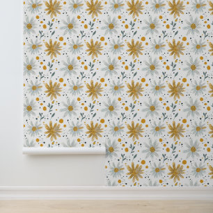 Papel Pintado Espectacular patrón floral blanco y amarillo