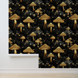 Papel Pintado Espectaculares champiñones Oro Negro Patrón Pelo Y