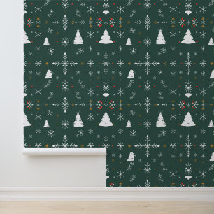 Papel Pintado Espectaculares copos de nieve y patrón de árboles