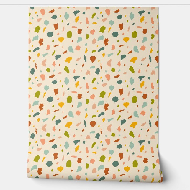 Papel Pintado Espectros Terrazzo de piedra texturizada - Crema (Desenrollar)