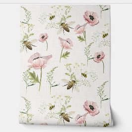 Papel Pintado Espías, abejas, acuarela de flores silvestres