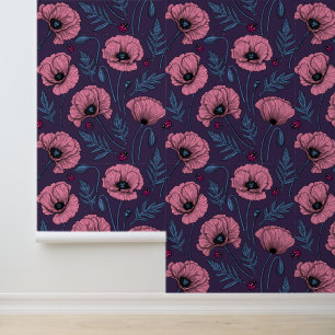 Papel Pintado Espías rosadas en violeta oscuro