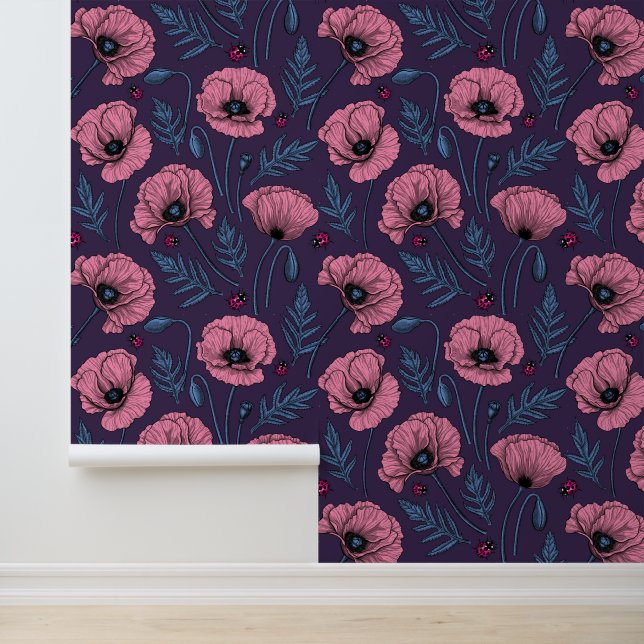 Papel Pintado Espías rosadas en violeta oscuro (Solicitud)