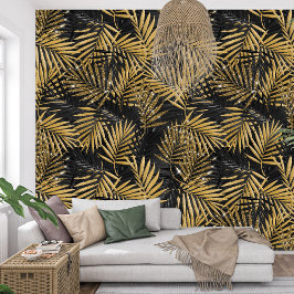 Papel Pintado Espinazo botánico real negro y dorado