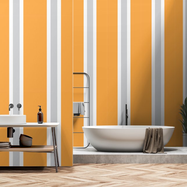 Papel Pintado Esporádico Colorido Naranja Brillante Rayos Blanco (Baño)