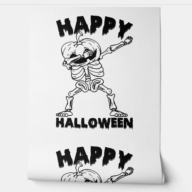 Papel Pintado Esqueleto de Halloween con calabaza - Feliz Hallow (Desenrollar)