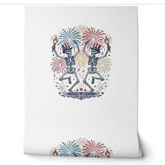 Papel Pintado Esqueletos bailarines patrióticos fuegos artificia
