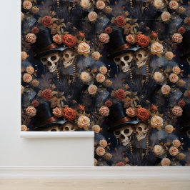 Papel Pintado Esqueletos de besos: cráneos góticos rosados