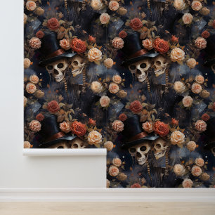 Papel Pintado Esqueletos de besos: cráneos góticos rosados