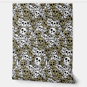 Papel Pintado Estampa de patrón de cráneo gótico dorado