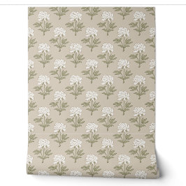 Papel Pintado Estampa floral de peonía en bloque vintage beige h
