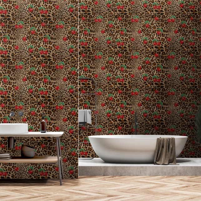 Papel Pintado Estampado de Animal Leopardo Guepardo con Patrón d (Baño)