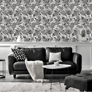 Papel Pintado Estampado de cachemir en blanco y negro 