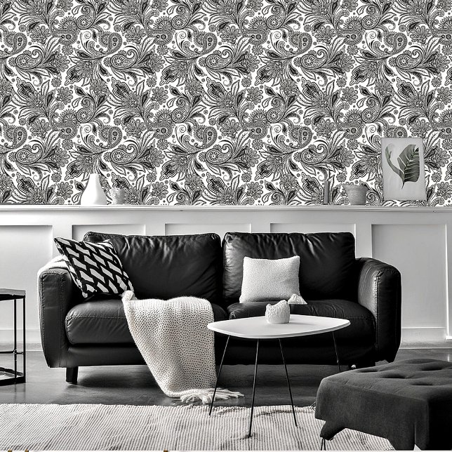 Papel Pintado Estampado de cachemir en blanco y negro  (Subido por el creador)
