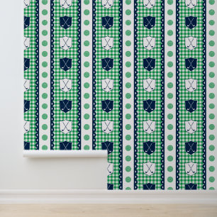 Papel Pintado Estampado de cresta de golf a cuadros en verde y a
