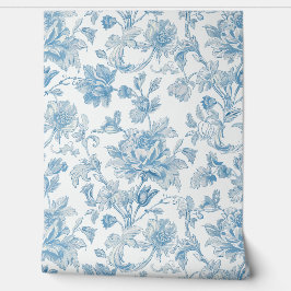 Papel Pintado Estampado floral azul Toile-de-jouy Chinoiseries