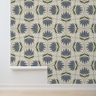 Papel Pintado Estampado floral vintage en bloque con volantes az