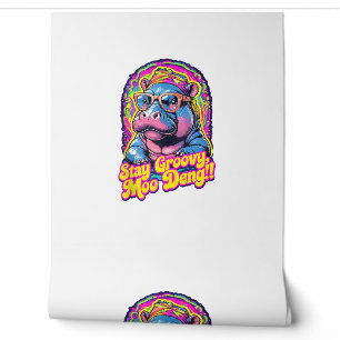 Papel Pintado Estancia colorida Groovy Moo Deng Pygmy Hippo Dise