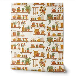Papel Pintado Estantes de Pantry de Cabaña Cálida Patrón Acuarel