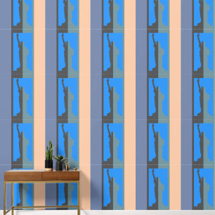 Papel Pintado Estatua de la Libertad Elegante Rayas Gris Azul