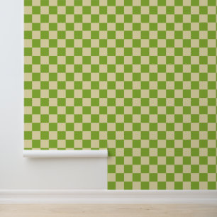 Papel Pintado Estética Retro Patrón de Tablero Verde Blanco