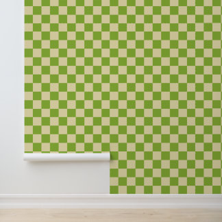 Papel Pintado Estética Retro Patrón de Tablero Verde Blanco