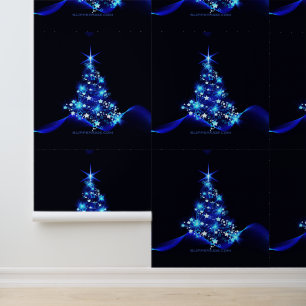 Papel Pintado estilizado árbol de Navidad SlipperyJoe azul brill