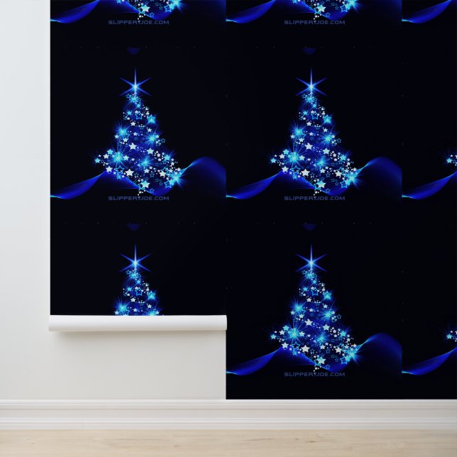 Papel Pintado estilizado árbol de Navidad SlipperyJoe azul brill (Solicitud)