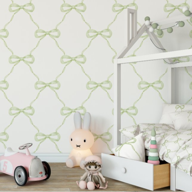 Papel Pintado Estilo Abuelizado de Bow Verde Preppy (Matching wallpaper, duvet cover and pillow)