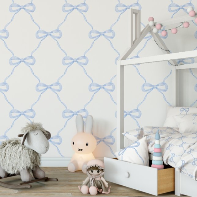 Papel Pintado Estilo Abuelo de Bow Azul Preppy (Matching wallpaper, duvet cover and pillow)