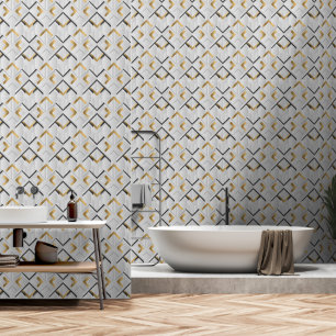 Papel Pintado Estilo Art Déco Dorado, Negro y Blanco