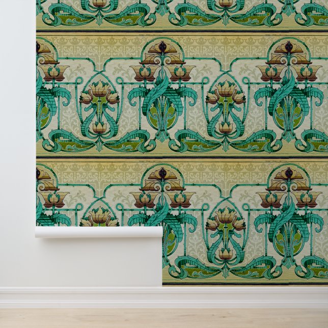 Papel Pintado Estilo Art Nouveau Acanthus Bouquet Flowe Motif (Solicitud)