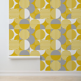 Papel Pintado Estilo Bauhaus Geométrico Moderno, Amarillo y Gris