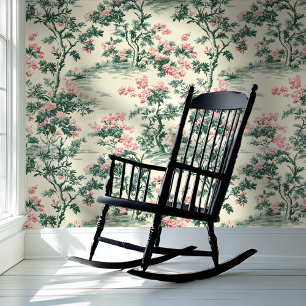 Papel Pintado Estilo Botánico Chino Rosa y Verde