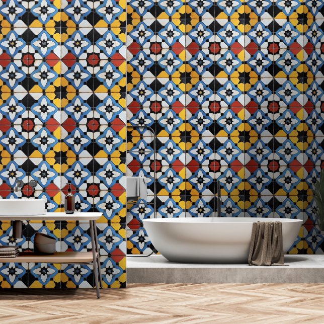 Papel Pintado Estilo de Baldosa Retro Colorido (Baño)