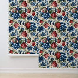 Papel Pintado Estilo de Granja de Fresa Roja y Azul